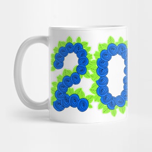 2022 formed with blue roses and green leaves Mug